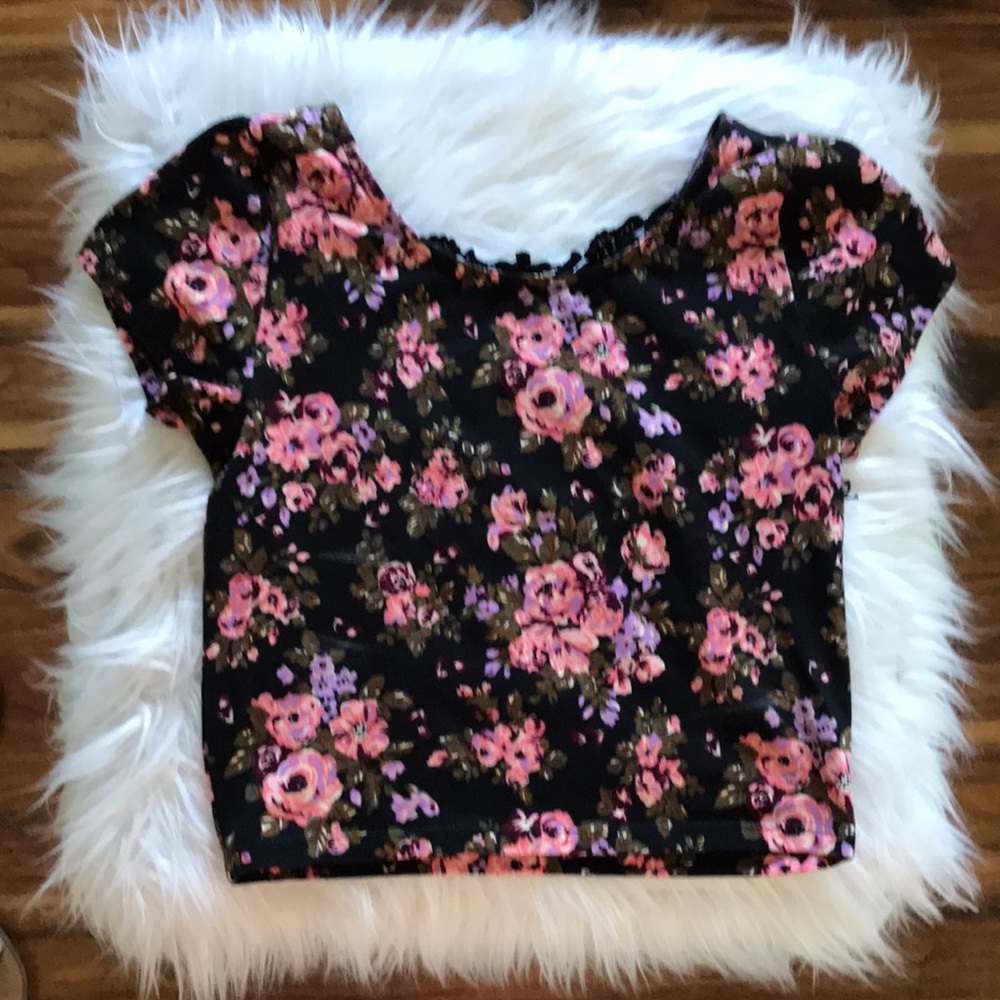 Forever 21 Floral Crop Top with Lace Back
